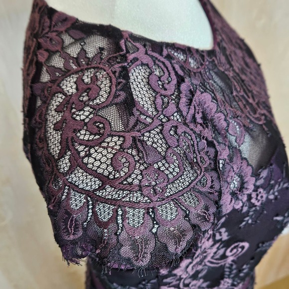 JASMINE Black Label Purple Floral Lace Sheath Dress Size 4 - Picture 5 of 15